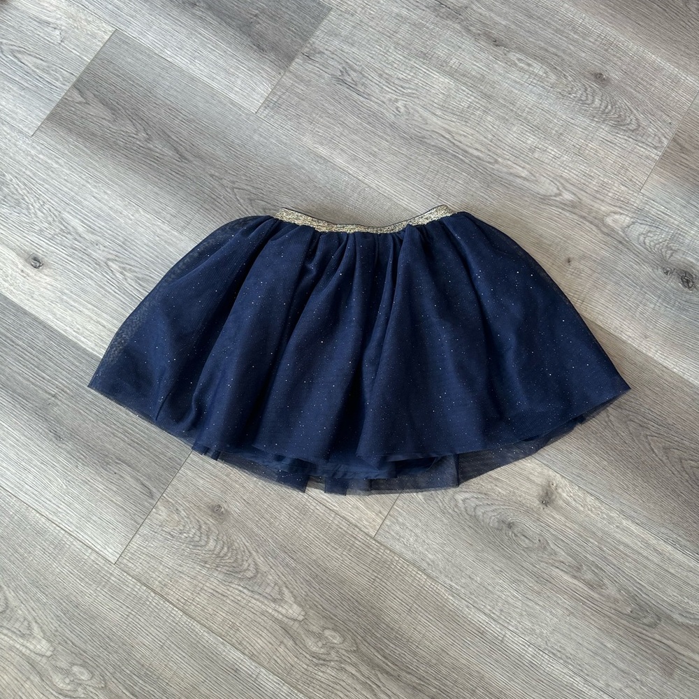 4/20$ H&M girls navy tulle skirt with glitter + gold waistband size 4-6y